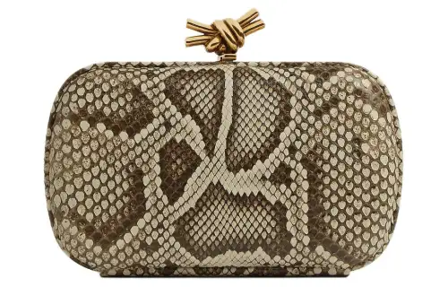 Bottega Veneta Python Skin Clutch Women's Brown
