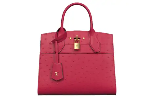 LOUIS VUITTON City Steamer Ostrich Leather Handbag Small Women's Berry Red