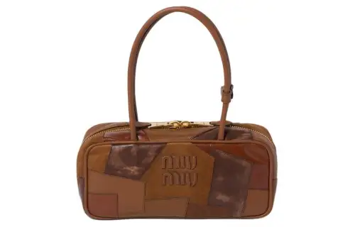 MIU MIU Cow Leather With Sheepskin Shoulder Bag Women's Cognac