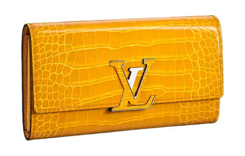 LOUIS VUITTON Capucines Soft Shiny Crocodile Leather Wallet Women's Gold