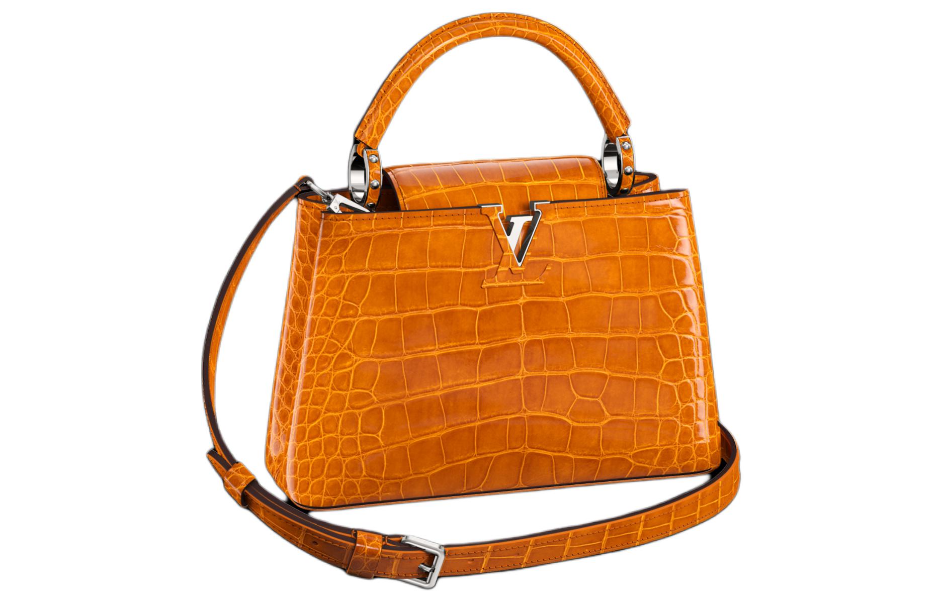 LOUIS VUITTON Capucines BB Capucines Silver Hardware Soft Glossy Crocodile Leather Shoulder Crossbody Handbag Small Women's Imperial Topaz