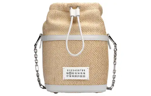 Maison Margiela 5AC Straw With Calfskin Bucket Bag, Portable Crossbody Bag, Shoulder Bag Women's Natural