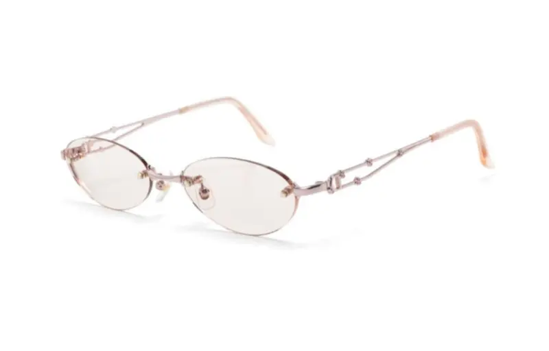 DIOR Silver plated Irregular Shape Eyeglass Frames Unisex Pink