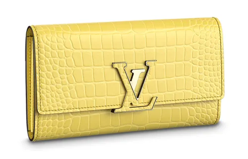 LOUIS VUITTON Capucines Matte Crocodile Leather Capson Wallet Women's Matte Yellow