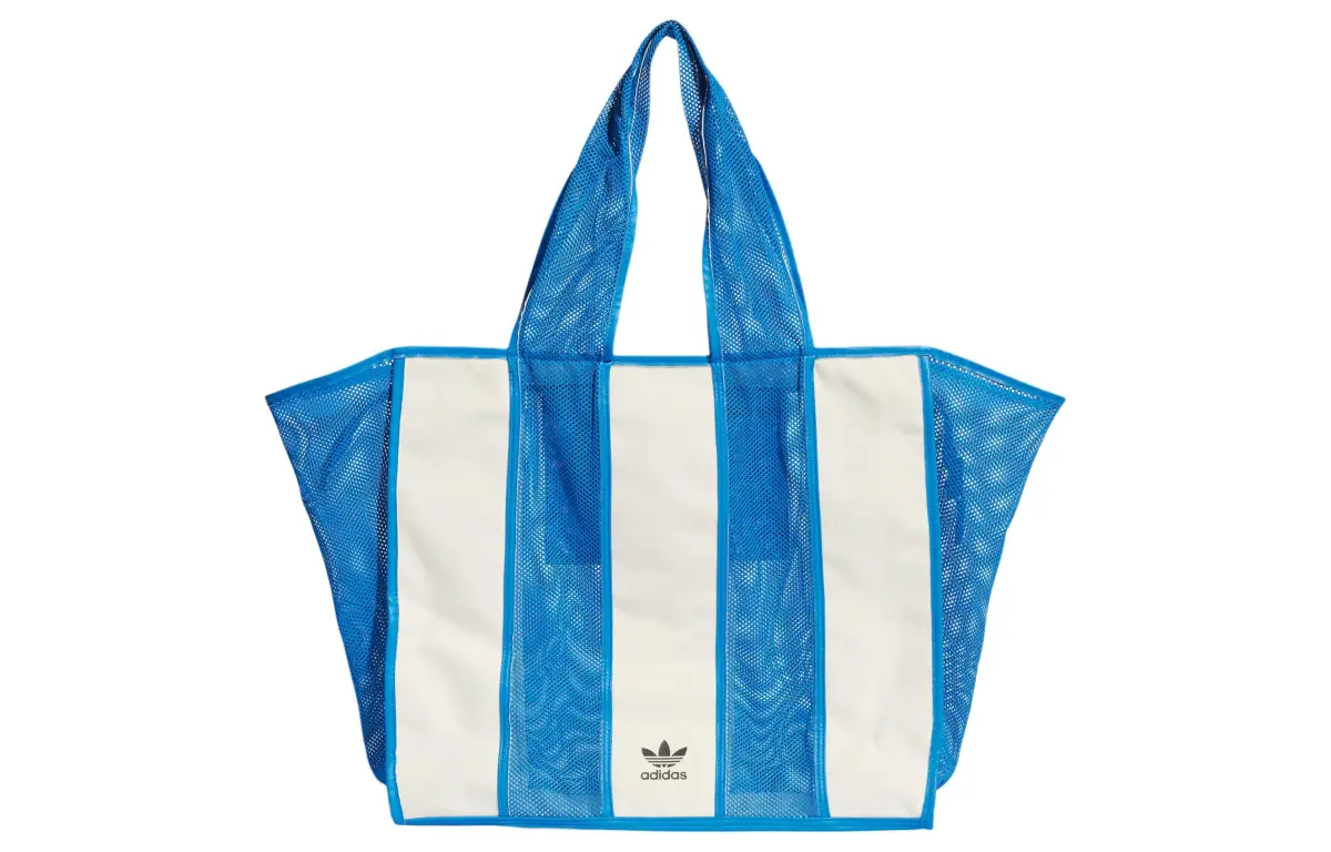 Adidas Originals Polyester Tote Bag, Shopping Bag, Shoulder Bag, Handbag Extra Large Unisex Blue & Ecru