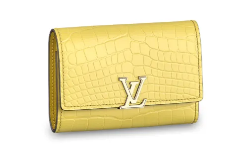 LOUIS VUITTON Capucines Crocodile Leather Capson Wallet Women's Matte Yellow