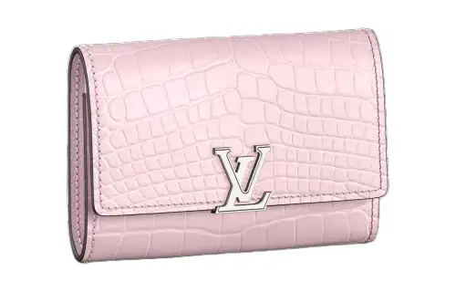 LOUIS VUITTON Capucines Matte Crocodile Leather Wallet Women's Matte Pink