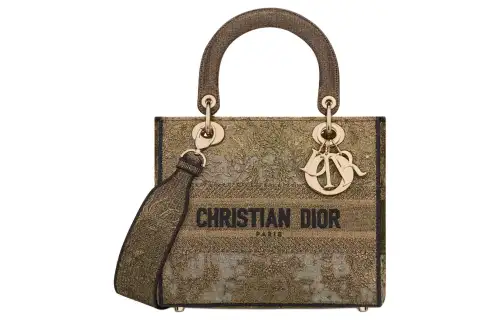 DIOR Lady D Lite Toile De Jouy Macramé Embroidery Handbag, Crossbody Bag, One Shoulder Bag Medium Women's Bronze