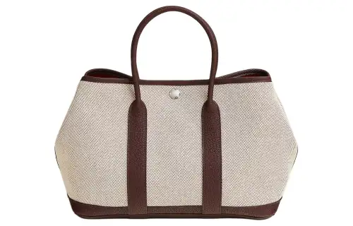 HERMES Garden Party Officier Canvas With Negonda Calfskin Handbag 30 Women's Beige & Dark Red