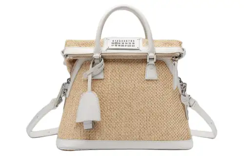 Maison Margiela 5AC Rice Straw With Leather And Calfskin Crossbody Bag, Shoulder Bag Mini Women's Natural