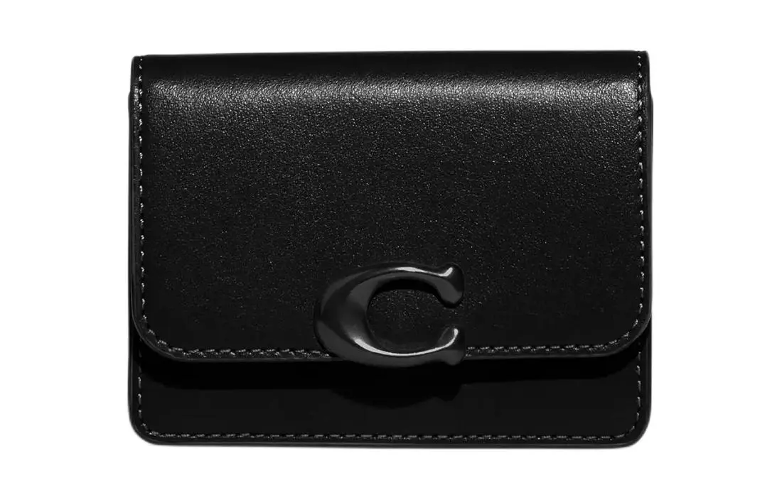 COACH Card Case Calfskin Card Holder Mini Women's Black