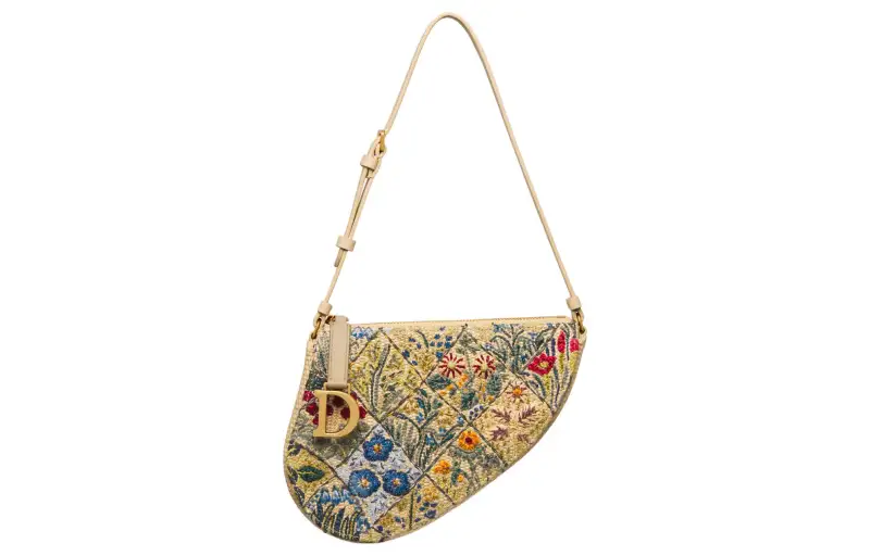 DIOR Saddle Embroidery With Raffia Saddle Bag, One Shoulder Clutch Women's Natural Multicolor