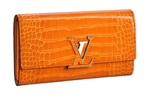 LOUIS VUITTON Capucines Crocodile Leather Wallet Women's Orange
