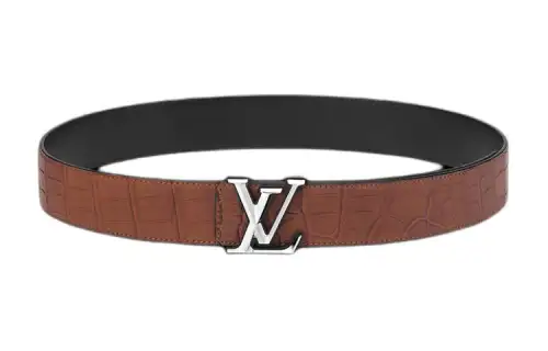 LOUIS VUITTON Pyramide Metal Leather Belts Men's Brown/Black Width 4cm
