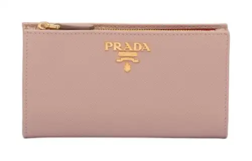 PRADA Leather Wallet Large Women's Pink & Fire Red
