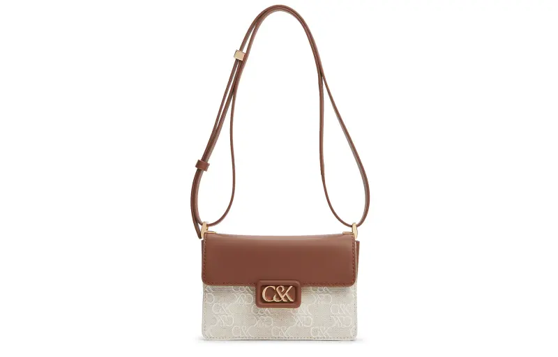 CHARLES&KEITH Zip Closure Cow Leather Crossbody Bags Small Women's Cognac Light Umber/Blue/Black
