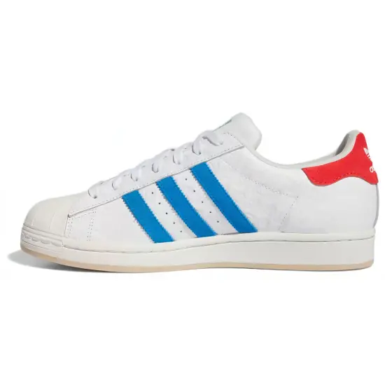 Adidas Originals Superstar Skateboard Shoes Men Low-Top Cloud White/Bright Blue/Red
