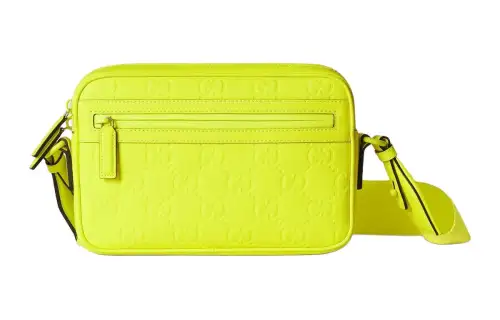 GUCCI Rubber Effect Leather Shoulder Bag, Crossbody Bag Men's Neon Yellow