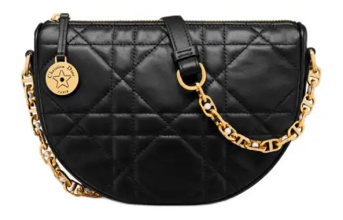 DIOR Extra Large Wicker Pattern Sheepskin Handbag, Shoulder Bag Women's Black