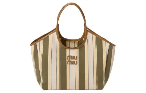 MIU MIU Canvas With Fabric Canvas Bag, Tote Bag, Shopping Bag, Handbag Women's Army Green & Large Pea Green