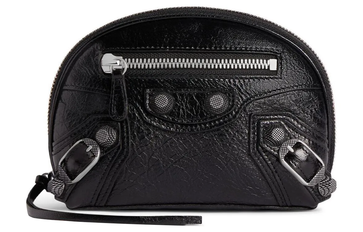 Balenciaga Le Cagole Fine Grained Sheepskin Makeup Bag Women's Black