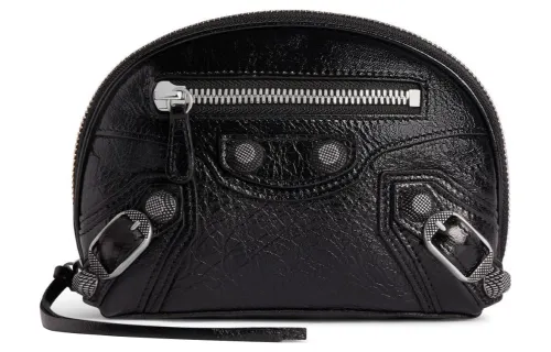 Balenciaga Le Cagole Fine Grained Sheepskin Makeup Bag Women's Black