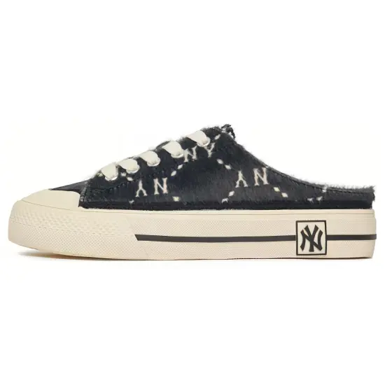 MLB Playball Mule Fur Dia Monogram Slip-Resistant Cushioning Wear-Resistant Low-Top Skateboard Shoes Unisex Black