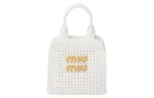 MIU MIU Fabric Tote Bag, Shopping Bag, Shoulder Bag, Crossbody Bag, Handbag Women's White & Natural