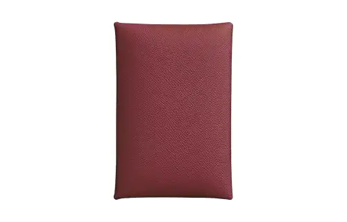 HERMES Calvi Silver Tone Buckle Madame Calfskin Card Holder Women's 55 Rouge H Hermes Red
