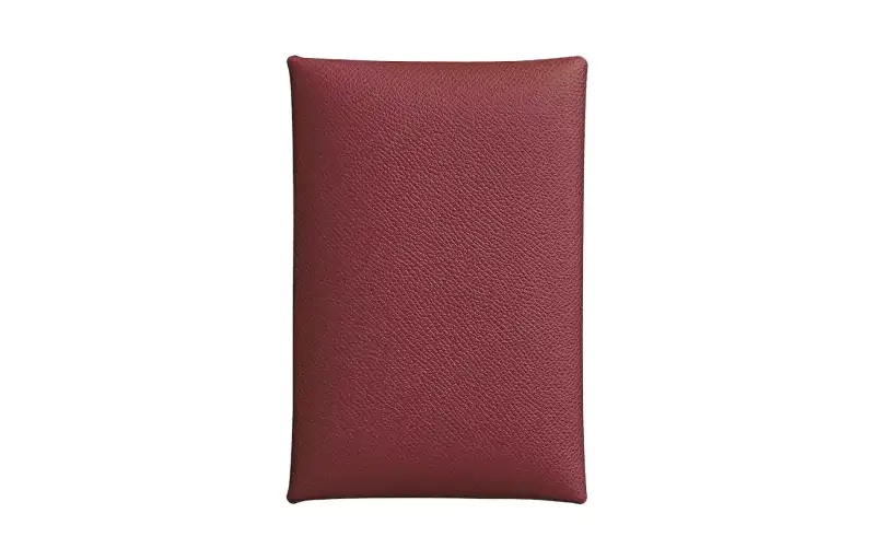 HERMES Calvi Silver Tone Buckle Madame Calfskin Card Holder Women's 55 Rouge H Hermes Red
