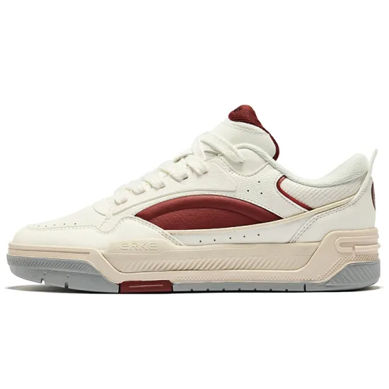 Erke Skateboard Shoes Men Low-Top Microcrystal White Bordeaux Red