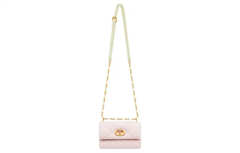 DIOR Sheepskin Shoulder Bag, Crossbody Bag Mini Women's Light Yellow & Quartz Pink