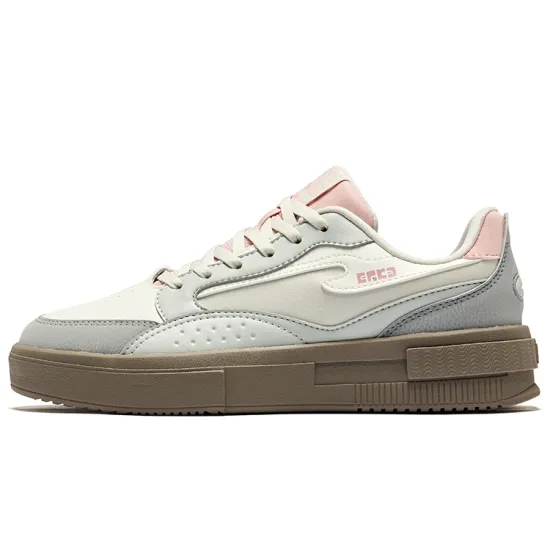Erke Skateboard Shoes Women's Low-Top Microcrystal White With White And Gray Accents