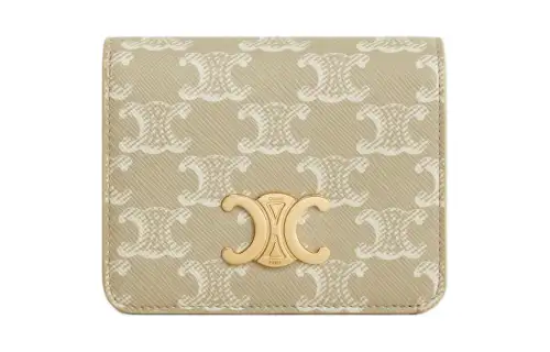 CELINE Triomphe Canvas Wallet Women's Beige Gray
