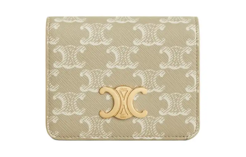 CELINE Triomphe Canvas Wallet Women's Beige Gray