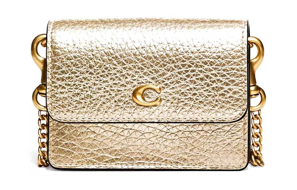 COACH Pebbled Leather Card Holder Small Women's Metallic