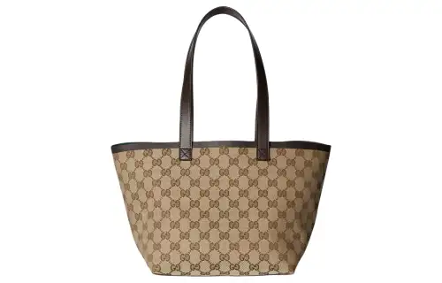GUCCI Totissima Canvas With Leather Trim Canvas Bag, Tote Bag, Shopping Bag, Handbag Small Women's Beige & Ebony
