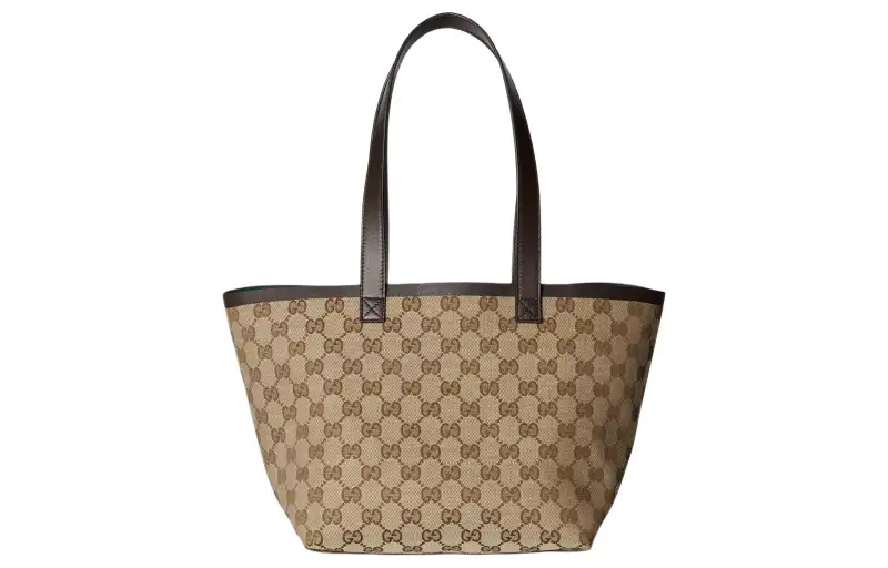 GUCCI Totissima Canvas With Leather Trim Canvas Bag, Tote Bag, Shopping Bag, Handbag Small Women's Beige & Ebony