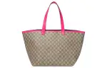 GUCCI Ophidia Canvas With Leather Trim Tote Bag, Shopping Bag, Shoulder Bag, Handbag Women's Beige & Pink
