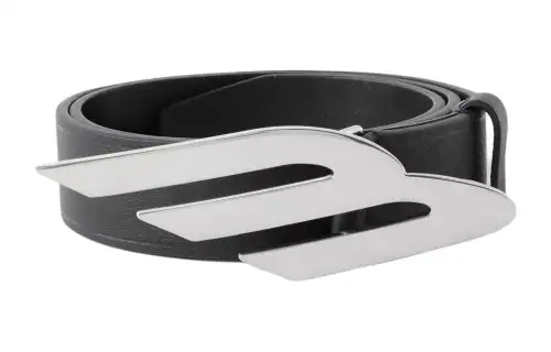 Balenciaga Silver Emblem Smooth Buckle Design Leather Belts Men's Black Width 3.5CM
