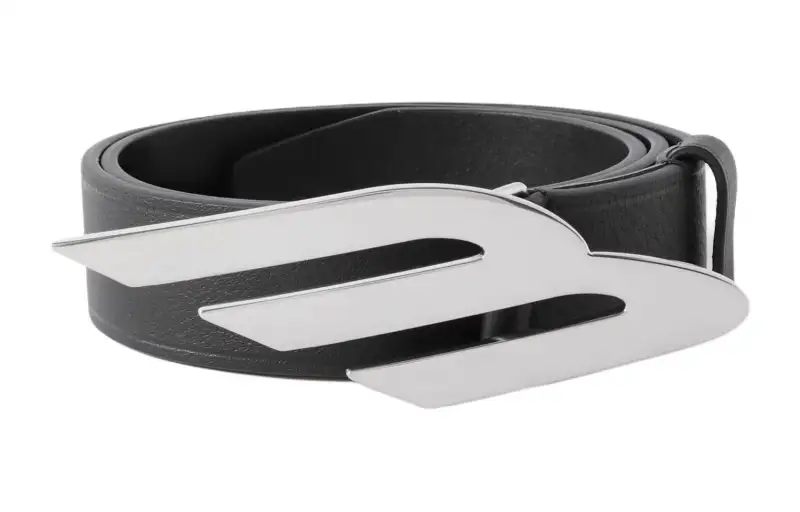 Balenciaga Silver Emblem Smooth Buckle Design Leather Belts Men's Black Width 3.5CM