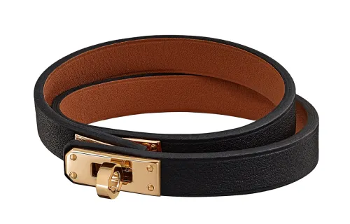 HERMES Mini Kelly 1 Black Gold Buckle Calfskin Wristbands Unisex