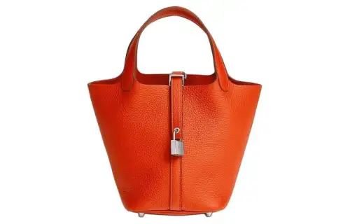 HERMES Picotin Lock Clemence Bullock Leather Basket Bag, Bucket Bag, Handbag 18 Women's 8V Orange Poppy Orange
