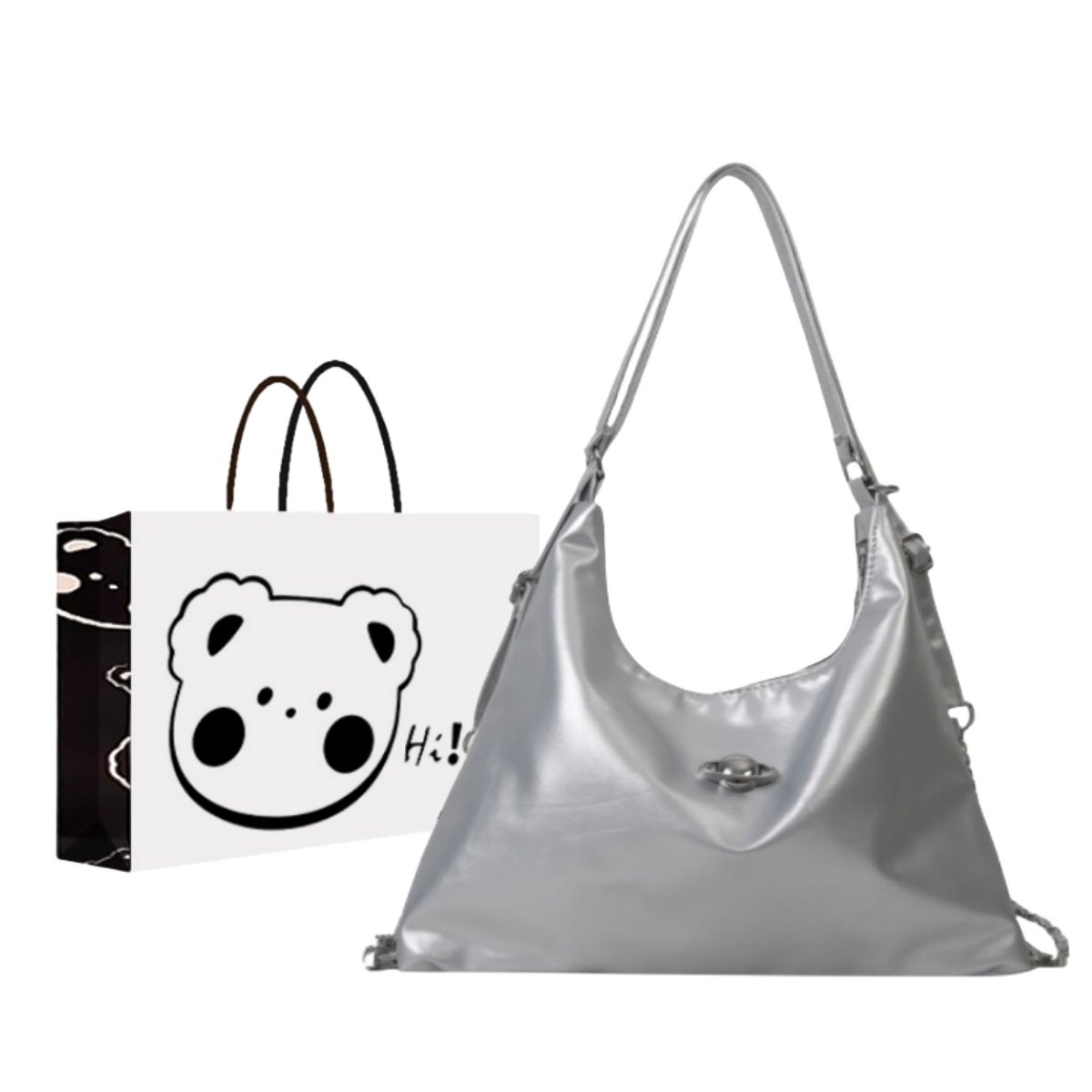 NX DOUGHNUT Pu Backpack Regular Women's White, Silver, Black, Khaki