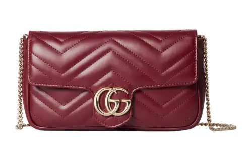 GUCCI GG Marmont Herringbone Leather Shoulder Bag, Crossbody Bag Small Women's Red