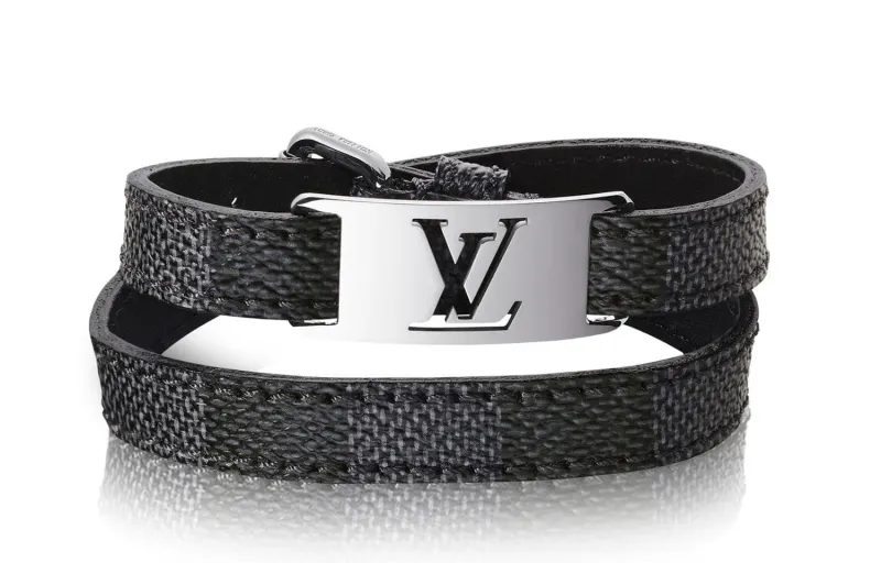 LOUIS VUITTON Calfskin Wristbands Men's Black/Silver