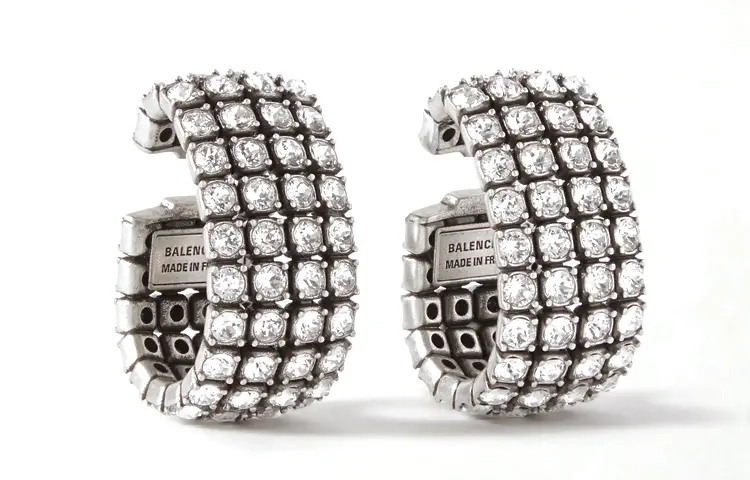 Balenciaga Crystal Clip On Earrings Women's Silver