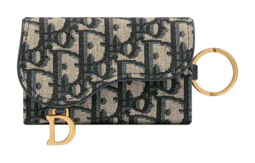 DIOR Saddle Oblique Jacquard Fabric Key Pouch Women's Brown & Beige