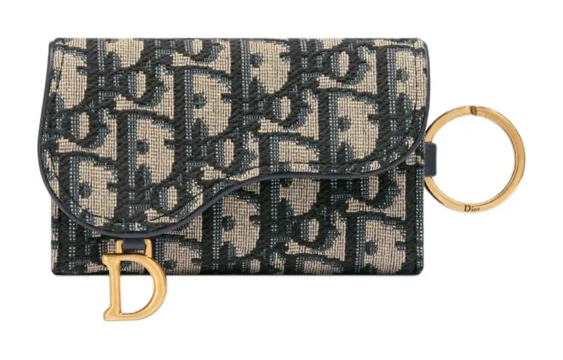 DIOR Saddle Oblique Jacquard Fabric Key Pouch Women's Brown & Beige