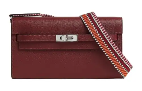 HERMES Kelly To Go Silver Tone Buckle Evercolor Leather Crossbody Wallet Regular Women's Burgundy